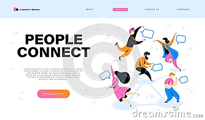 People connect concept. Landing page design template, webpage, ui, mobile app. Vector Illustration