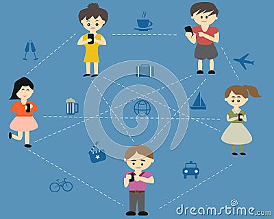 People connect with mobile Vector Illustration