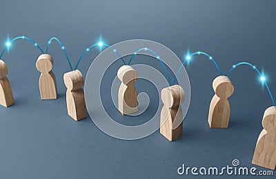 People are connected by a chain of connections. Communication and information transfer. Cooperation, collaboration. Production Stock Photo