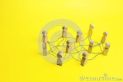 People connected by a network of lines. Communication, building business relationships. Unconventional company structure Stock Photo