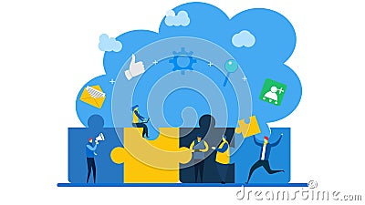 People connecting puzzle elements. Vector Illustration