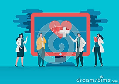 People consultation to the doctor. Online diagnosis. Online hospital health care concept, Medical team. Healthy Application. Cartoon Illustration