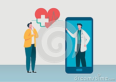 People consultation to the doctor. Online diagnosis. Online hospital health care concept, Medical team. Healthy Application. Cartoon Illustration