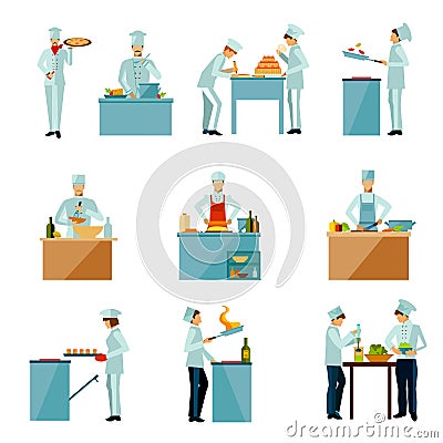 People Cooking Set Cartoon Illustration