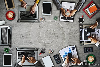 People corporate business team concepts Top view Digital marketing media smartphone software Stock Photo