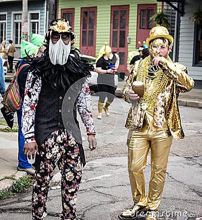 People in Costume Celebrating Mardi Gras Day in the Marigny Editorial Stock Photo