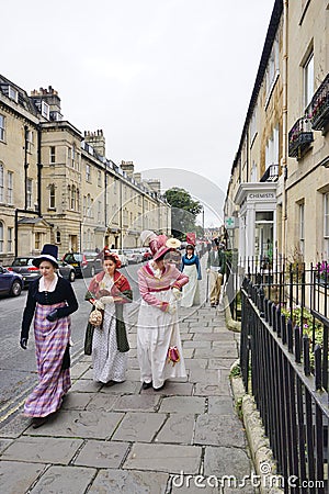 People costumed in the streets of Bath for the Jane Austen festival Editorial Stock Photo