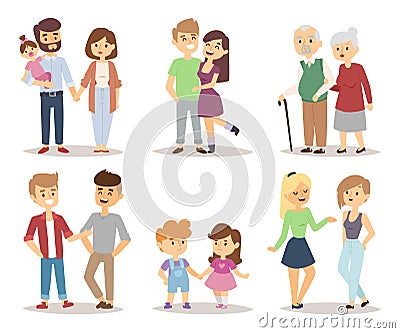 People couple relaxed cartoon vector illustration set. Vector Illustration