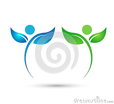 People couple together logo celebrating happyness logo/Love Union happy green concept logo Stock Photo