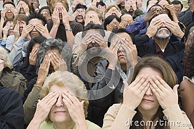 People Covering Eyes With Hands Stock Photo
