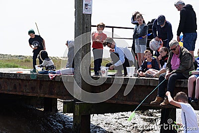 People Crabbing Crab Fishing Walberswick Norfolk Coast Editorial Stock Photo