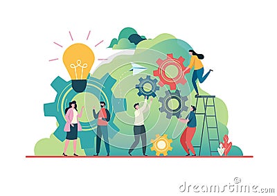 People create idea to success. business concept. Teamwork concept. Team building. Team metaphor, Together. Flat vector Cartoon Illustration