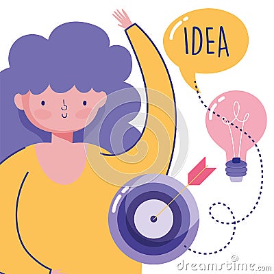 People creativity technology, girl idea target innovation cartoon Vector Illustration