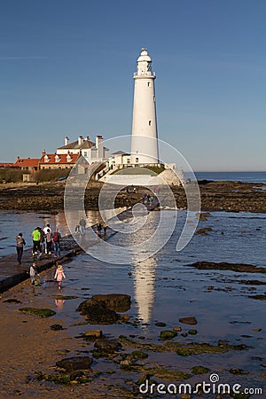 St Mary's Island and lighthouse, Whitley Bay, Tyne & Wear, UK Editorial Stock Photo