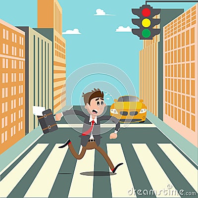 People on the Crosswalk. Businessman Hurry to Work. Vector Illustration