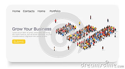 People crowd in form of growing chart. Statistic concept. Web site landing page. Vector Illustration