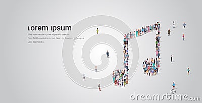 People crowd gathering in musical note shape social media community music concept different occupation employees group Vector Illustration