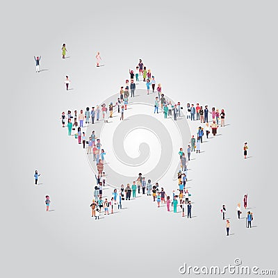 People crowd gathering in star shape social media community feedback concept different occupation employees group Vector Illustration