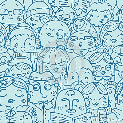 People in a crowd seamless pattern background Vector Illustration