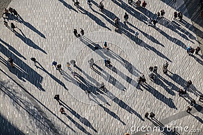 People crowd walking on around city square view from the top. Stock Photo