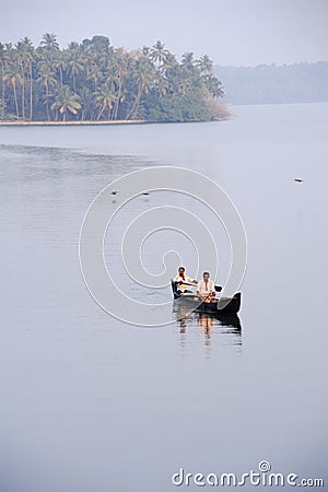 People cruising on a canoe a river of the backwaters Editorial Stock Photo