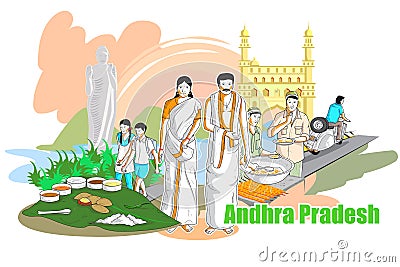 People and Culture of Andhra Pradesh, India Vector Illustration