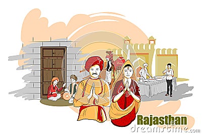 People and Culture of Rajasthan, India Vector Illustration