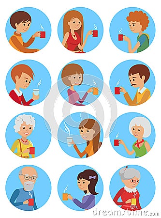 People with cup in his hand drinking hot coffee. Vector illustration icon Vector Illustration