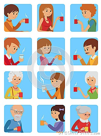 People with cup in his hand drinking hot coffee. Vector illustration icon Vector Illustration