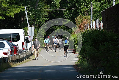 People cycling, Jogging and walking on the bikeway in the afternoon Editorial Stock Photo