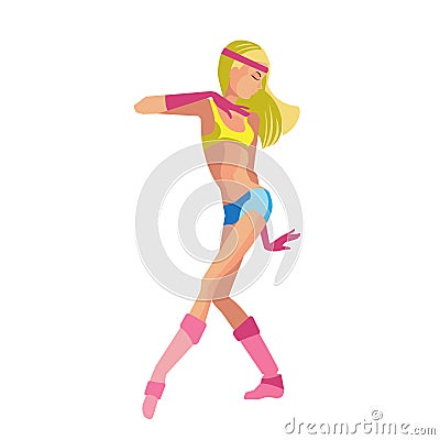 Dancing girl, makes vigorous movements, connecting movements hands and feet. Vector Illustration