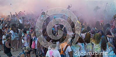 People dancing in colored war event, Larnaca, Cyprus Editorial Stock Photo