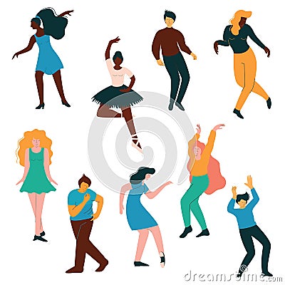 People Dancing Set, Men and Women Dancer Performing Classical and Modern Dance Vector Illustration Vector Illustration