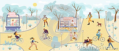 People day recreation in summer urban natural park Vector Illustration