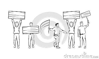 People Demonstration Illustration with Silhouette Style Vector Illustration
