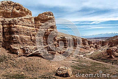 People descend to the bottom of the Charyn canyon Editorial Stock Photo