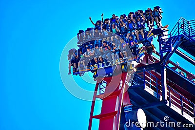 People descending at amazing Sheikra Rollercoaster in Bush Gardens Tampa Bay Theme Park Editorial Stock Photo