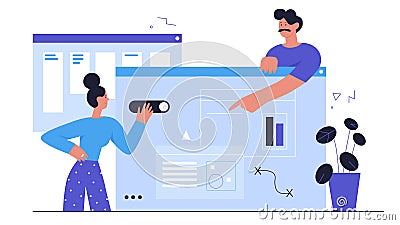 People develop ui ux design, abstract web development process work of developer team Vector Illustration