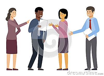 People of different nationalities are discussing. Business men and business women talking. Meeting Vector Illustration