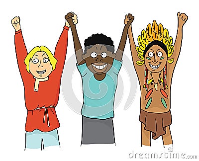 People of different Nations hold hands. Concept on the theme of friendship of peoples. Vector illustration. Vector Illustration