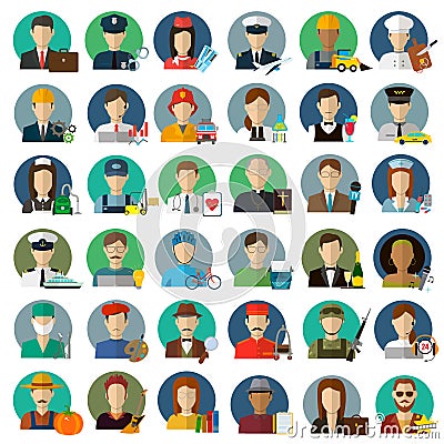 People of different occupations. Professions icons set. Flat design. Vector Vector Illustration