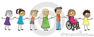 People of different preferences hold hands. Friendship of Peoples Vector Illustration