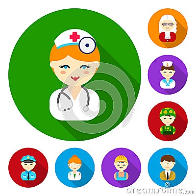 People of different professions flat icons in set collection for design. Worker and specialist vector symbol stock web Vector Illustration