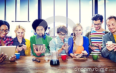 People Digital Devices Wireless Communication Stock Photo