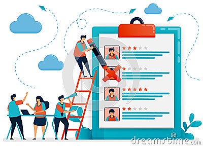 People discuss choosing prospective employee. Choose employee position. Hiring and recruitment employee by online. agency job Vector Illustration
