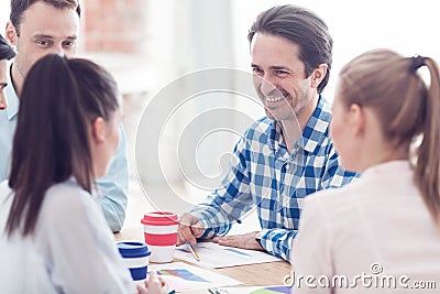 People discussing stockmarket charts Stock Photo