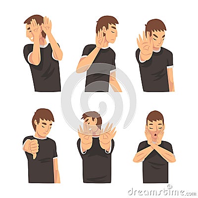 People with dissatisfied face expression showing different gestures set cartoon vector illustration Cartoon Illustration