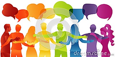 People diverse culture.Dialogue and friendship silhouette group of multiethnic people.Communication speak discussion.Crowd talking Stock Photo