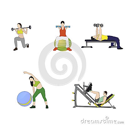 People do exercise various pose. Vector physical workout Vector Illustration