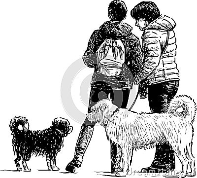 People and dogs Vector Illustration